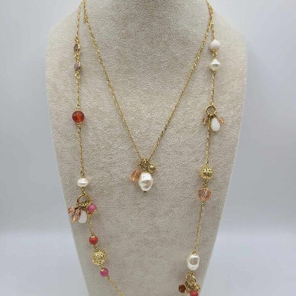 Talbots Gold and Pink Multi-Strand Necklace - Picture 8 of 13